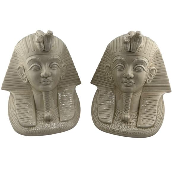 Fitz and Floyd Vintage 1977 Egyptian Pharaoh Head Bookends Set of 2 Ramses Style - Picture 1 of 5